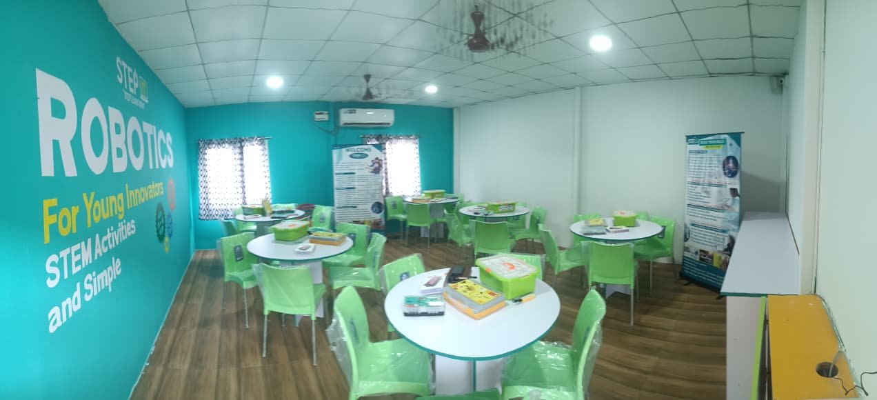 STEM Robotics learning tables and kit setup