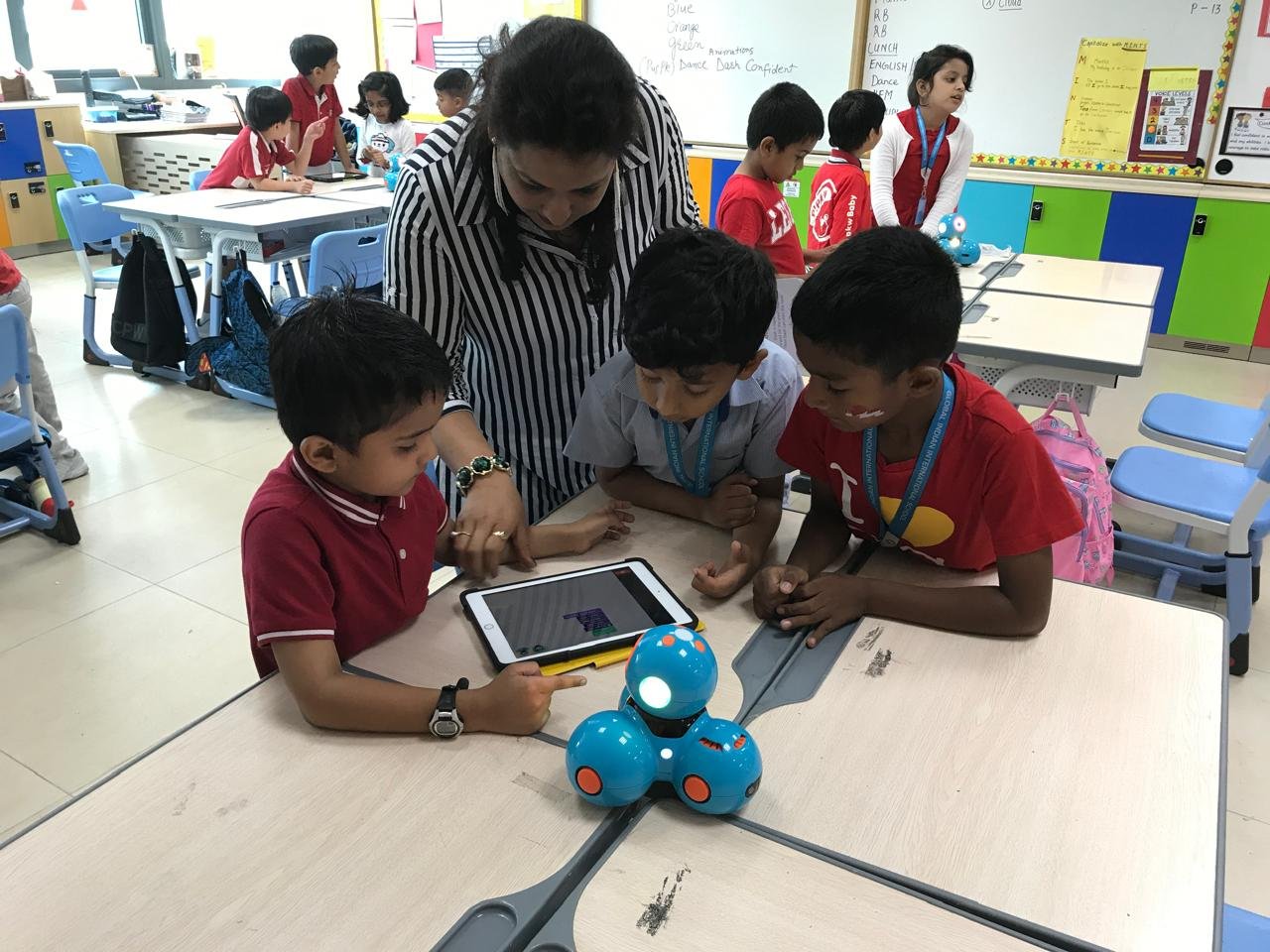 Students participating in hands-on robotics activities