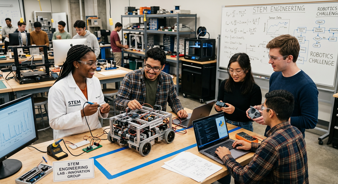 Engineering - students building robotic machines